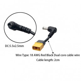 RJX2372 - XT60 Adaptateur mâle pour prise mâle 5.5mm x 2.5mm pour lunettes FPV - 2 cm